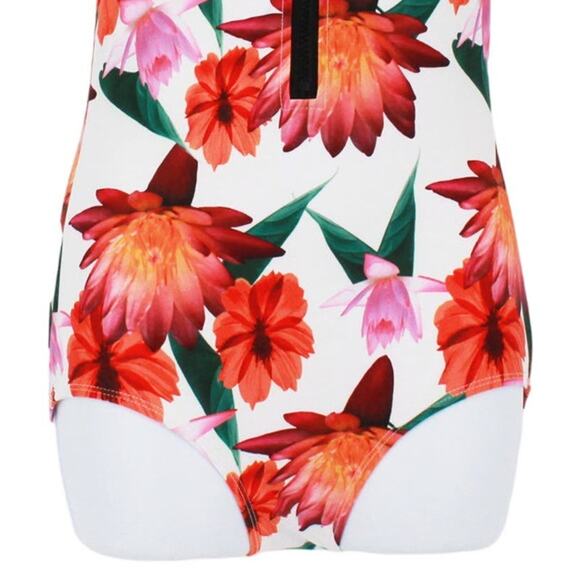 Swimsuit Classic Racer Style One Piece in Tropical Floral Size X-Small - Picture 3 of 7